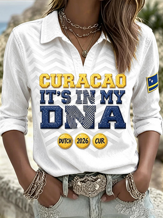 Vrouwen Wit Curaçao Print Mode Polo T-shirt