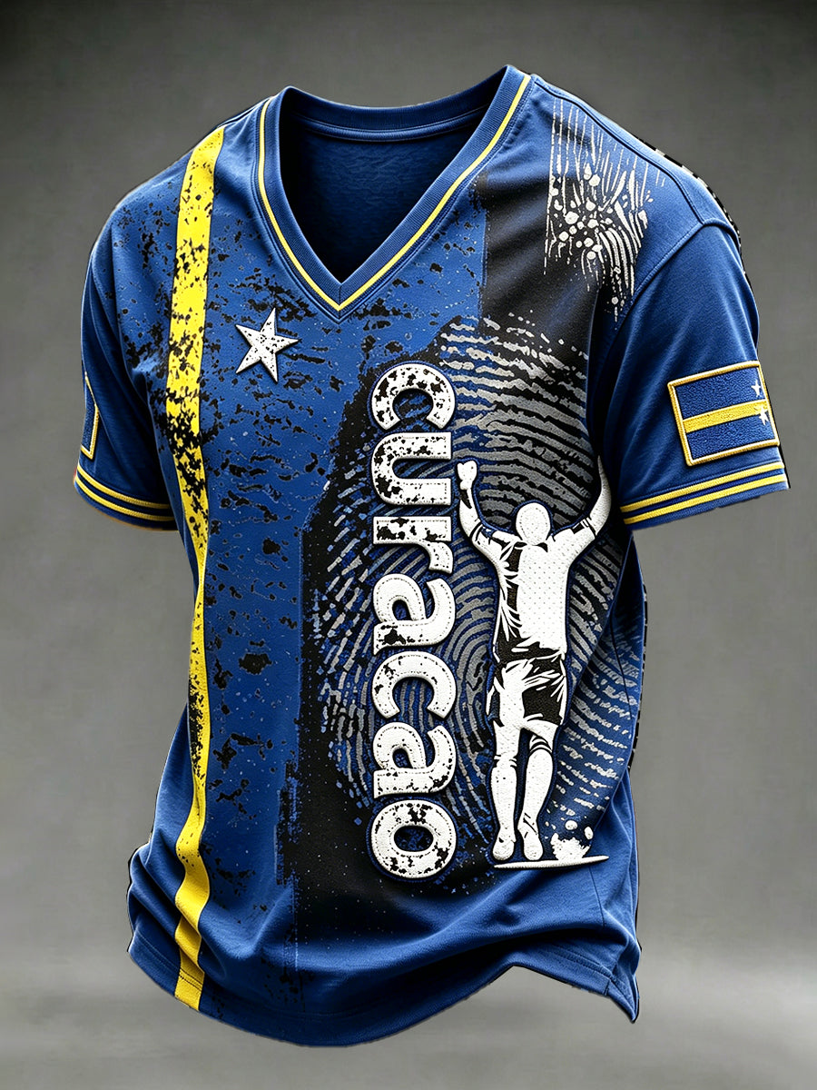 Curaçao Vlag van 3D Gedrukt T-shirt met V-hals