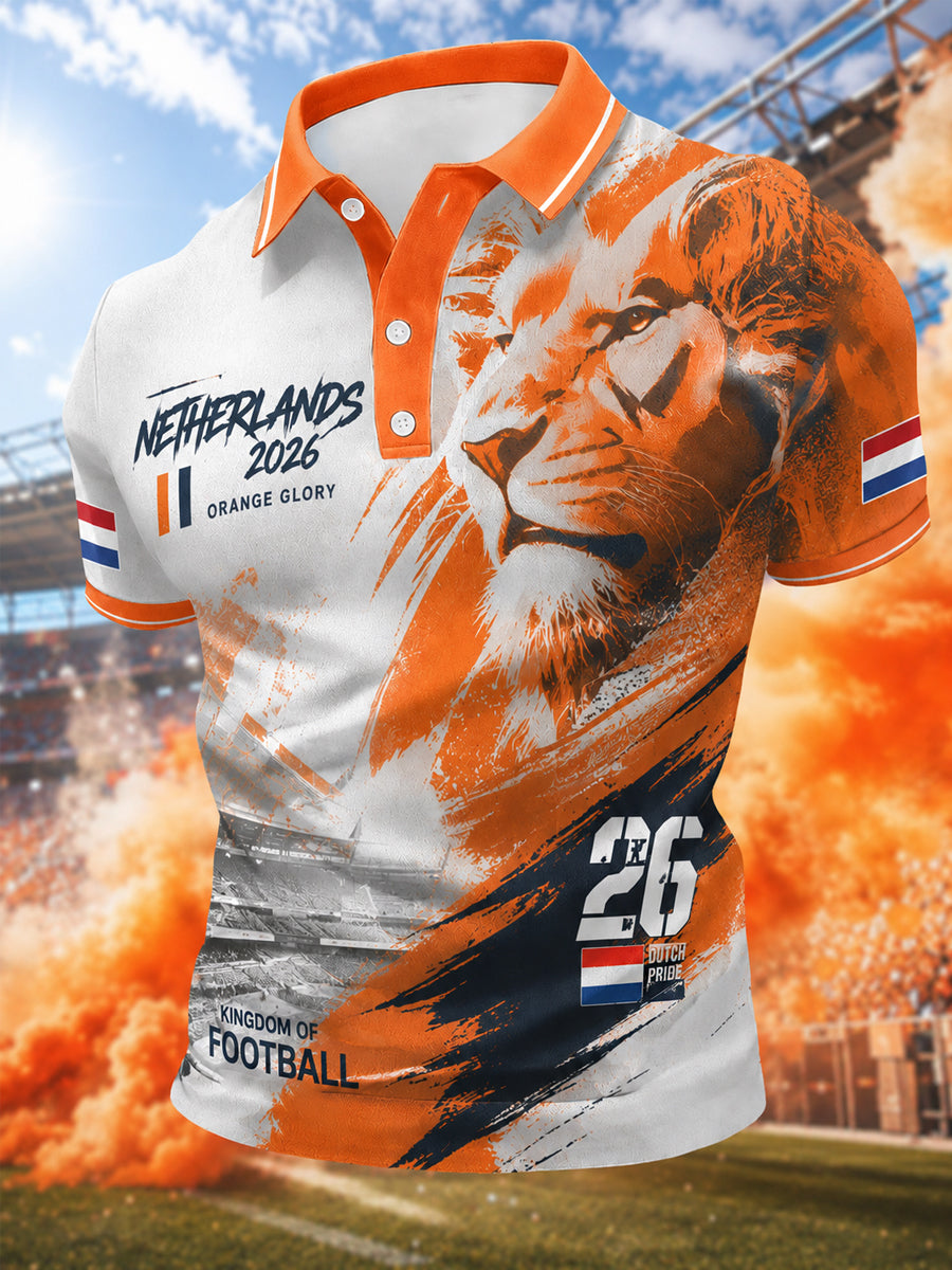 Herenkado voor voetbalfans, bedrukt casual poloshirt