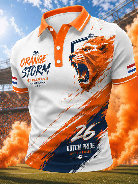 Herenkado voor voetbalfans, bedrukt casual poloshirt