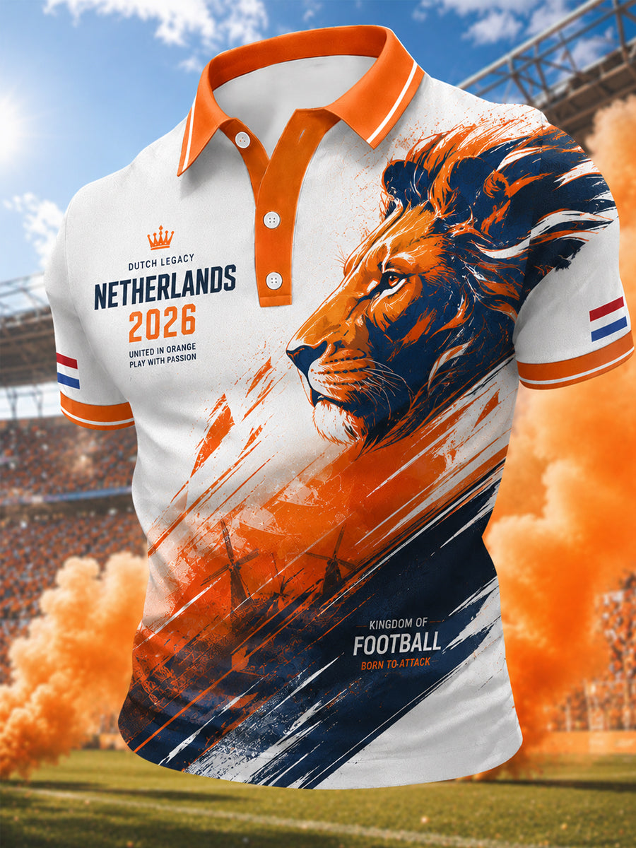 Herenkado voor voetbalfans, bedrukt casual poloshirt
