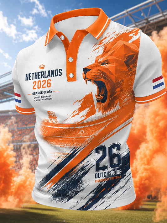 Herenkado voor voetbalfans, bedrukt casual poloshirt