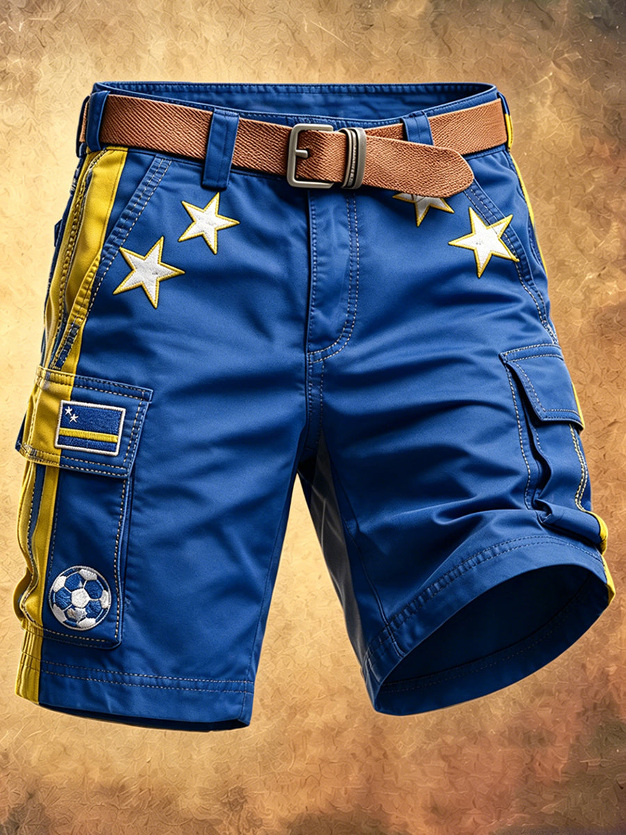 Herenblauwe Curaçao voetbalprint casual werkshorts