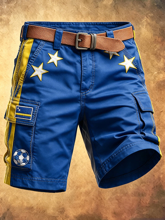 Herenblauwe Curaçao voetbalprint casual werkshorts