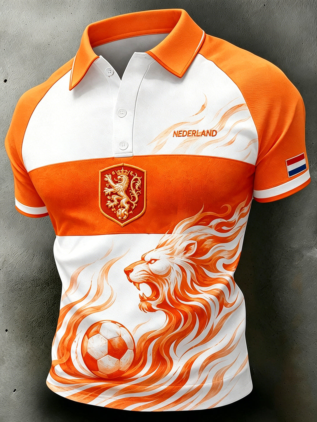 Herenpoloshirt met korte mouwen en voetballeeuwenprint