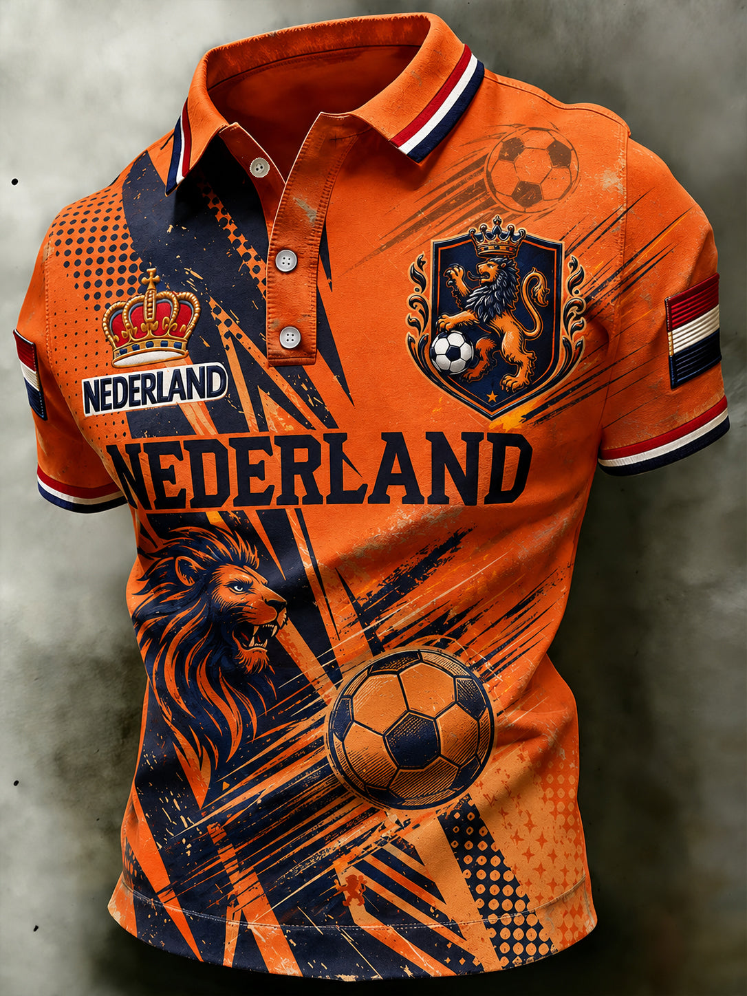 Herenpoloshirt met korte mouwen en voetballeeuwenprint