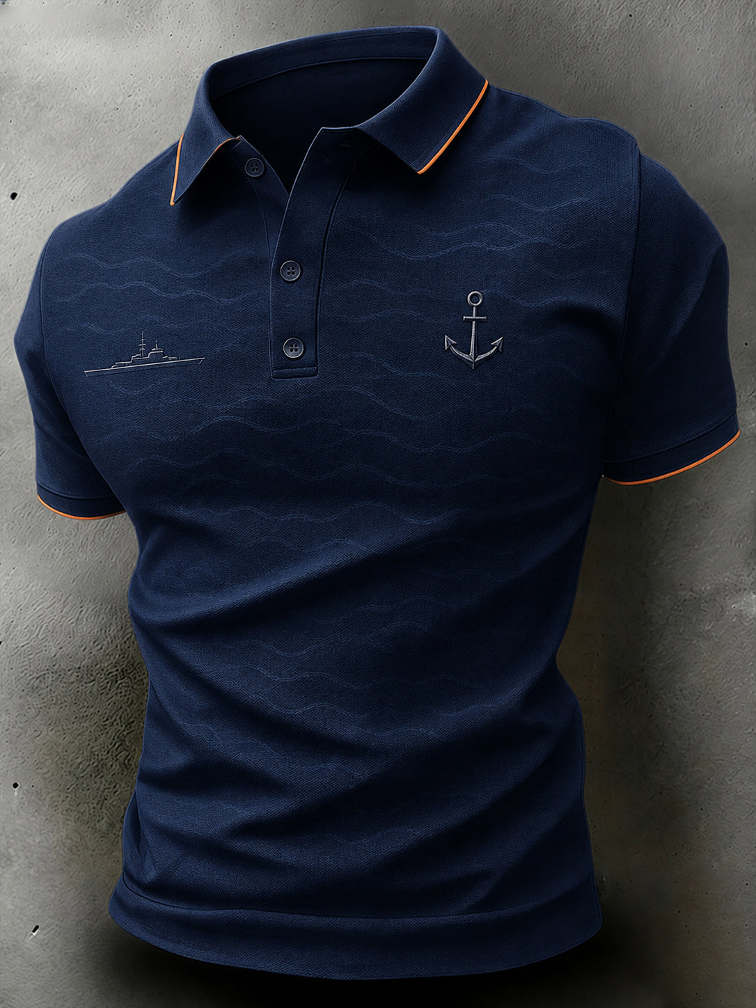 Herenpoloshirt met marineblauw motief en korte mouwen