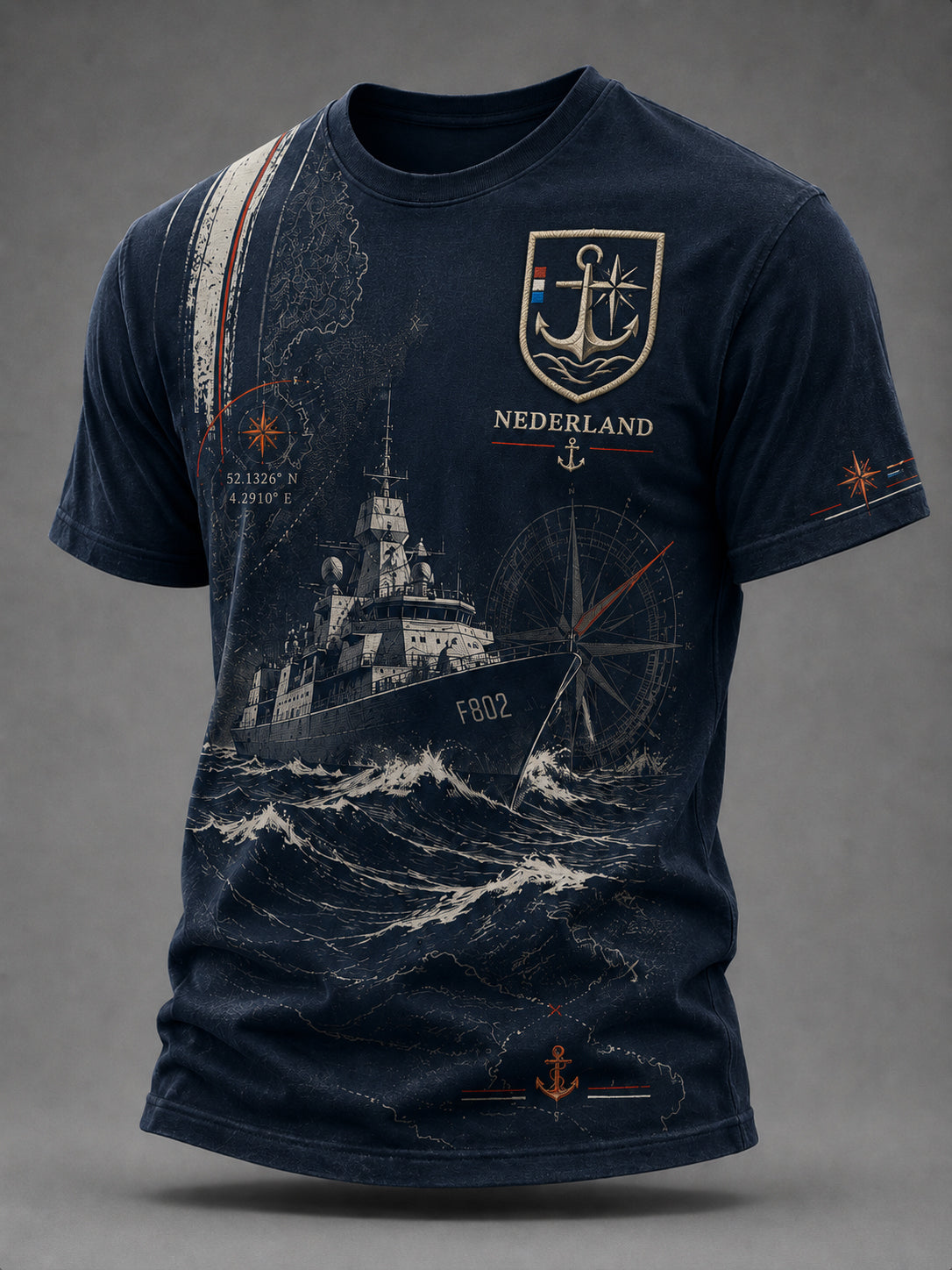 Shirt met marinethema-print en ronde hals voor heren