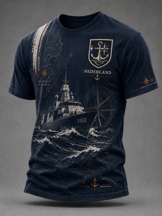 Shirt met marinethema-print en ronde hals voor heren
