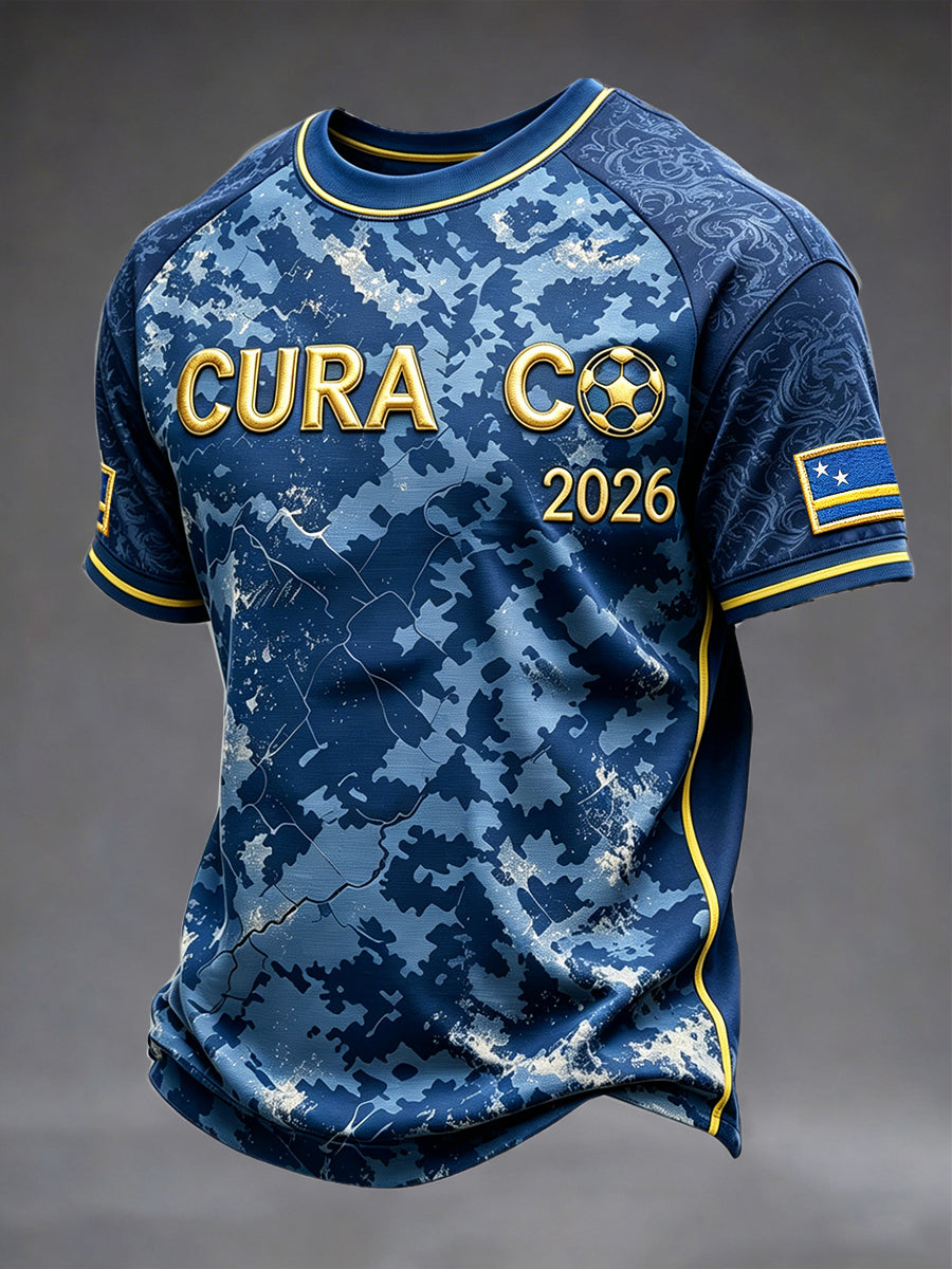 Curaçao voetbal camouflageprint casual T-shirt voor heren