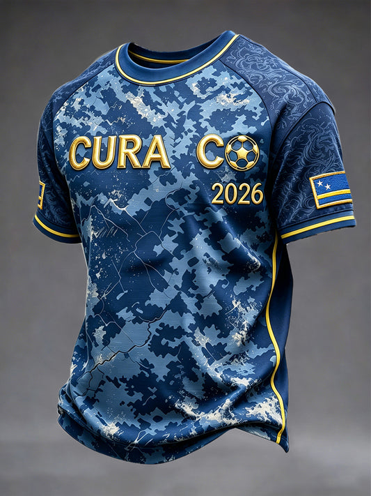 Curaçao voetbal camouflageprint casual T-shirt voor heren