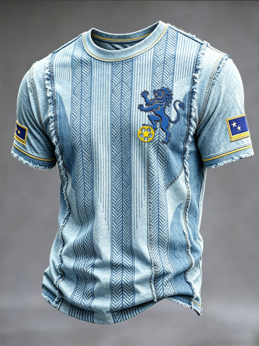 Curaçao gestreepte denim patchwork print casual t-shirt