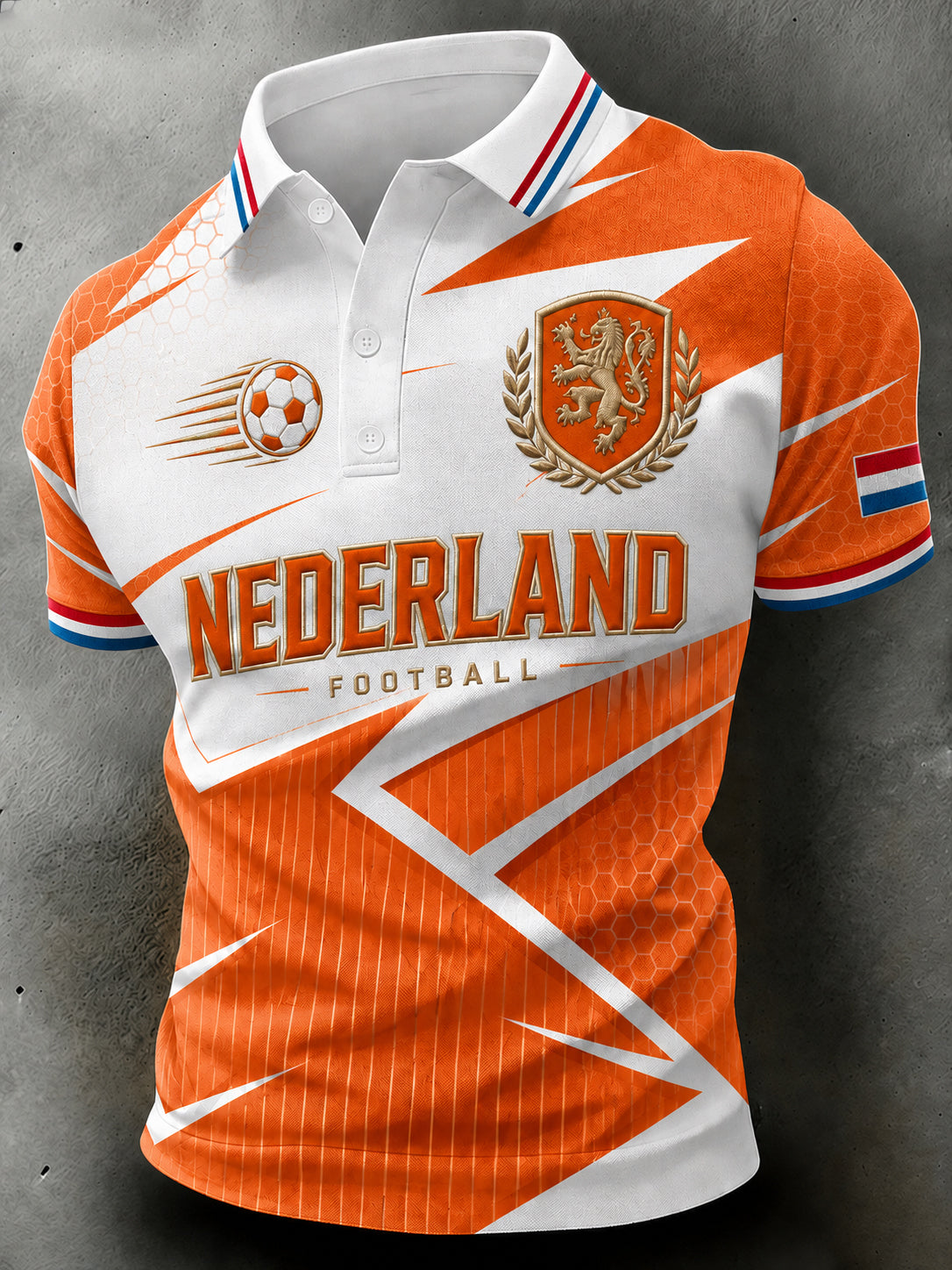 Herenpoloshirt met korte mouwen en leeuw en voetbalprint