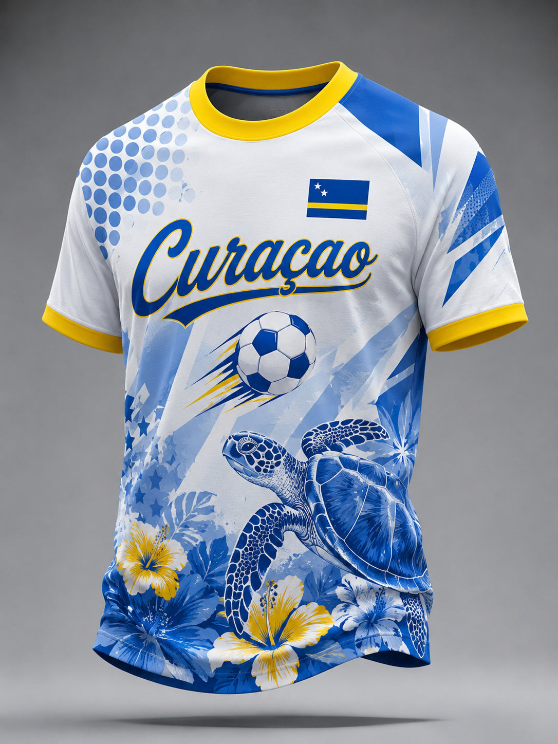 Heren-T-shirt met korte mouwen en raglanmouwen, versierd met een bloemenprint in voetbalstijl