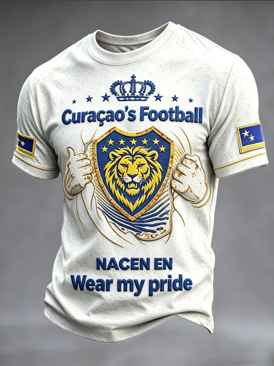 Wit Curaçao voetbal 3D-geprint casual T-shirt voor heren