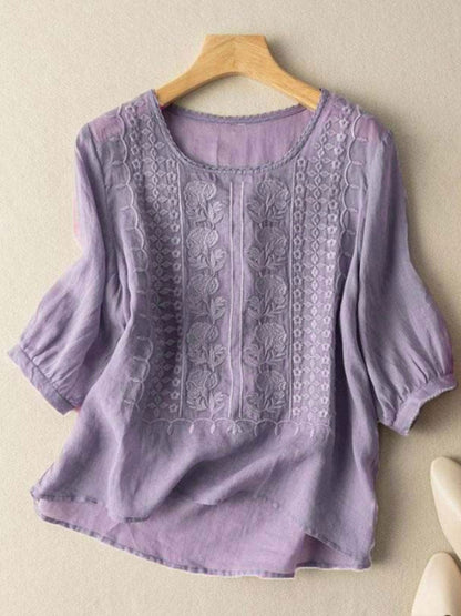 Dames bloemen katoen-linnen casual T-shirt