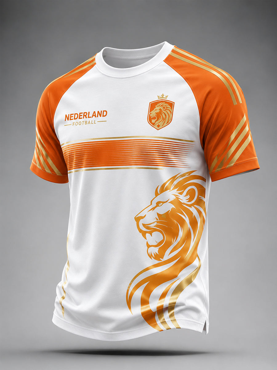 Heren T-shirt met leeuwenvoetbalpatroon, raglanmouwen en korte mouwen