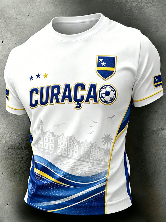 Herenvoetbal-thema bedrukt casual T-shirt met korte mouwen