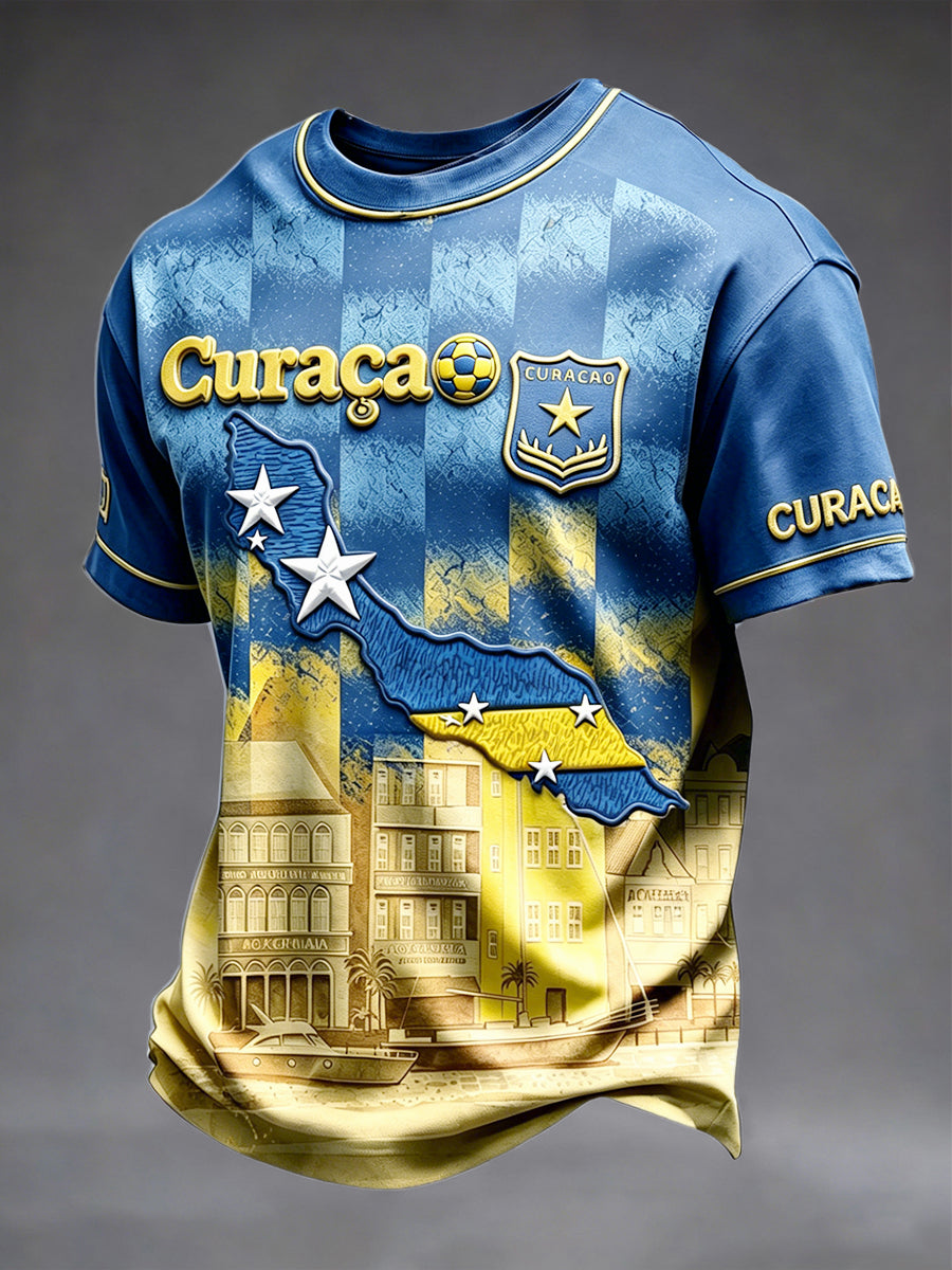 Curaçao voetbal cheque heren casual T-shirt