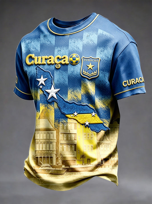 Curaçao voetbal cheque heren casual T-shirt