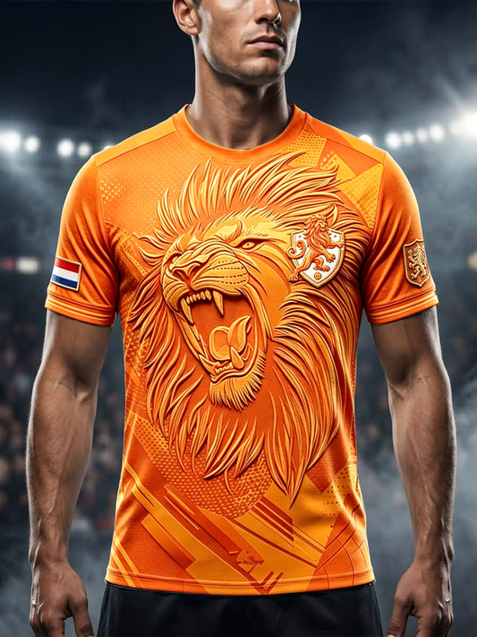 Nederlandse leeuw 3D-geprint oranje casual T-shirt voor heren