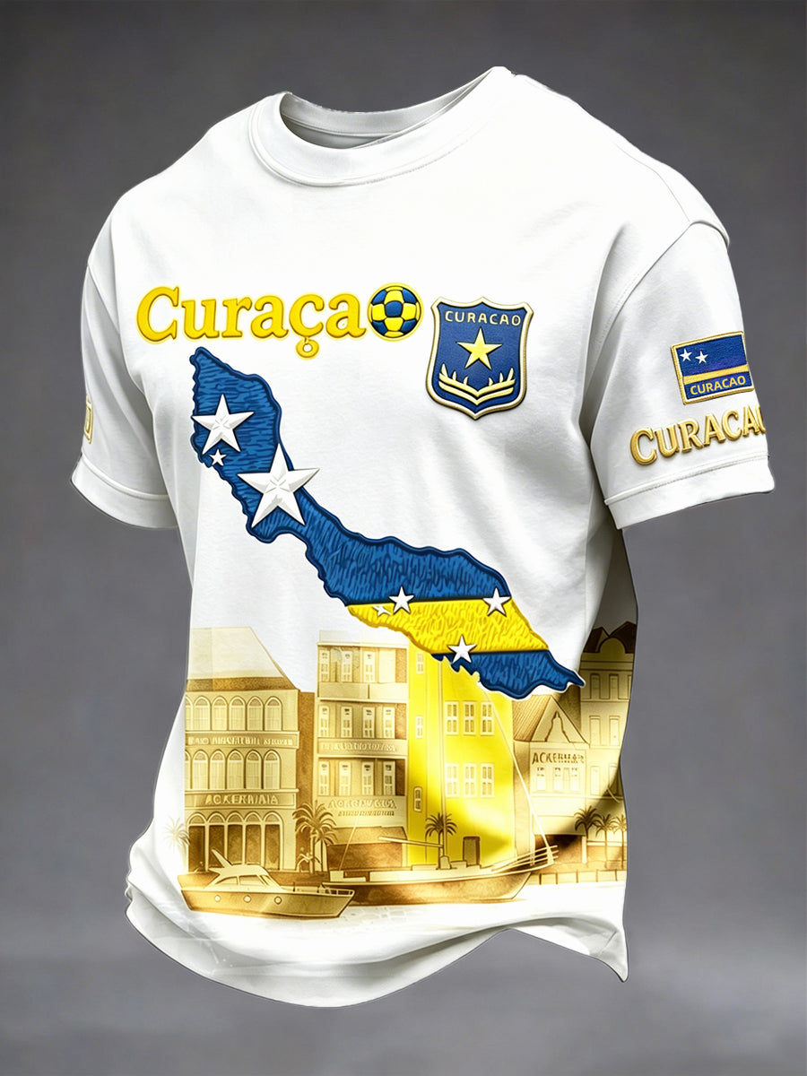 Wit Curaçao voetbalprint casual t-shirt voor heren