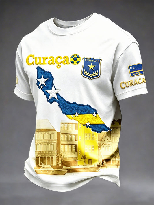 Wit Curaçao voetbalprint casual t-shirt voor heren