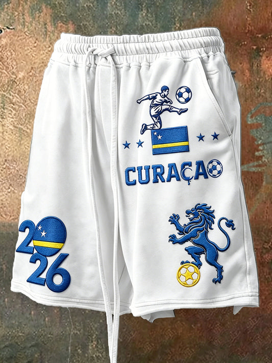 Witte Curaçao voetbalprint casual sportshorts voor heren