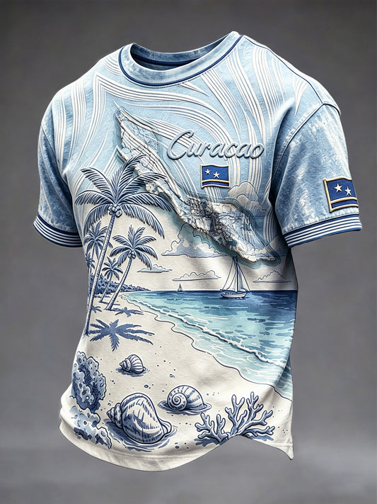 Curacaoprint casual T-shirt voor heren