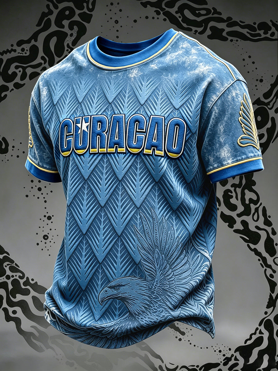 Blauw Curaçao voetbal 3D-geprint casual T-shirt voor heren