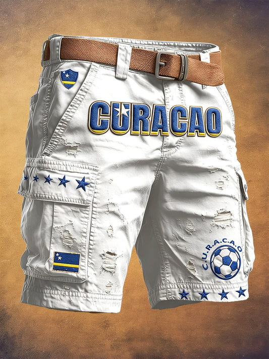 Witte Curaçao voetbalprint vrijetijdsbroek voor heren