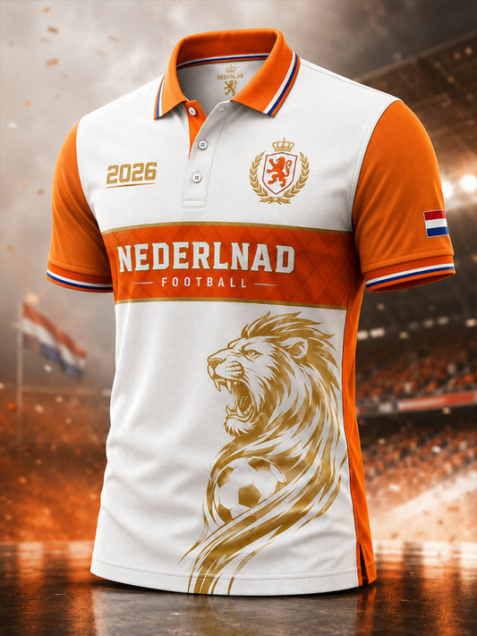 Herenpoloshirt met korte mouwen en voetbalprint