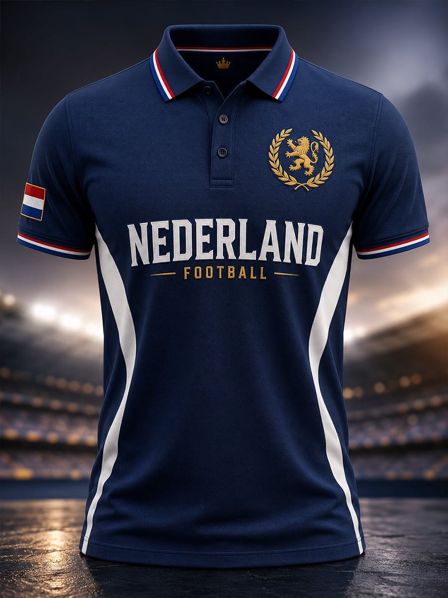 Herenpoloshirt met korte mouwen en voetbalprint