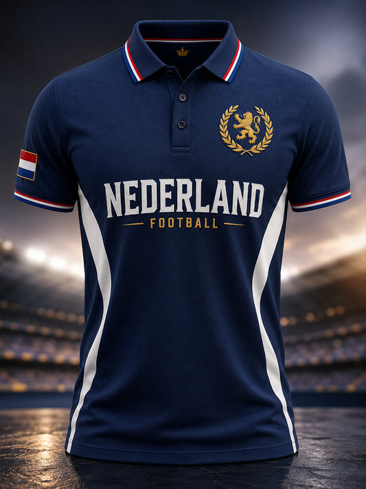 Herenpoloshirt met korte mouwen en voetbalprint