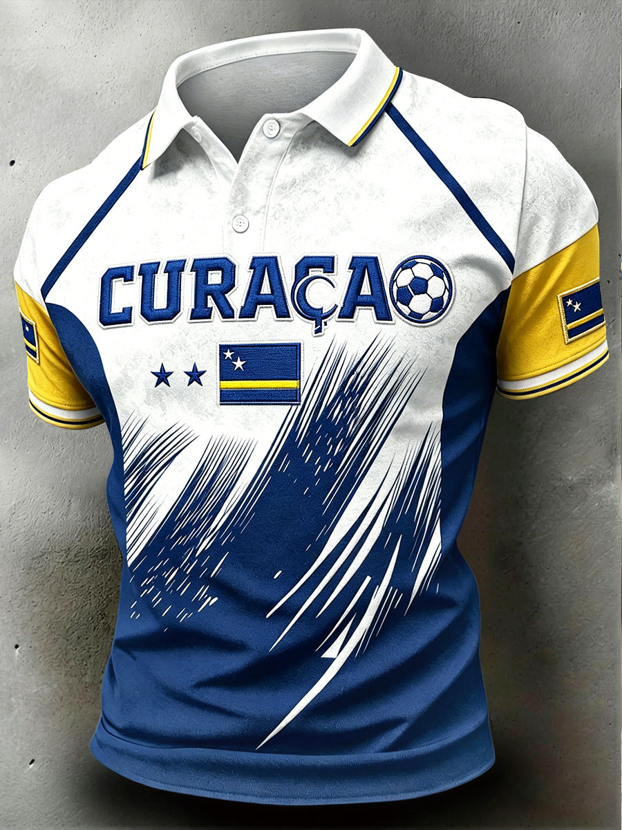 Curaçao voetbalprint casual poloshirt voor heren