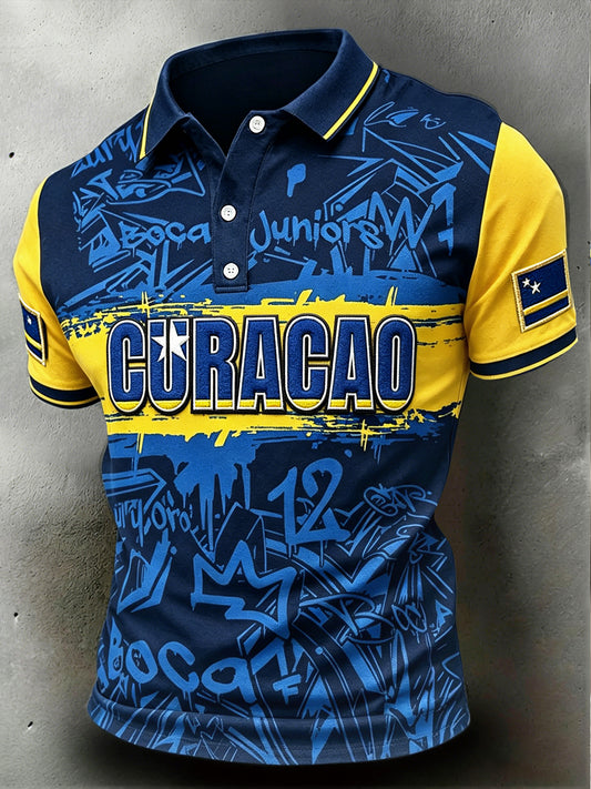 Curaçao voetbal patchwork print casual poloshirt voor heren