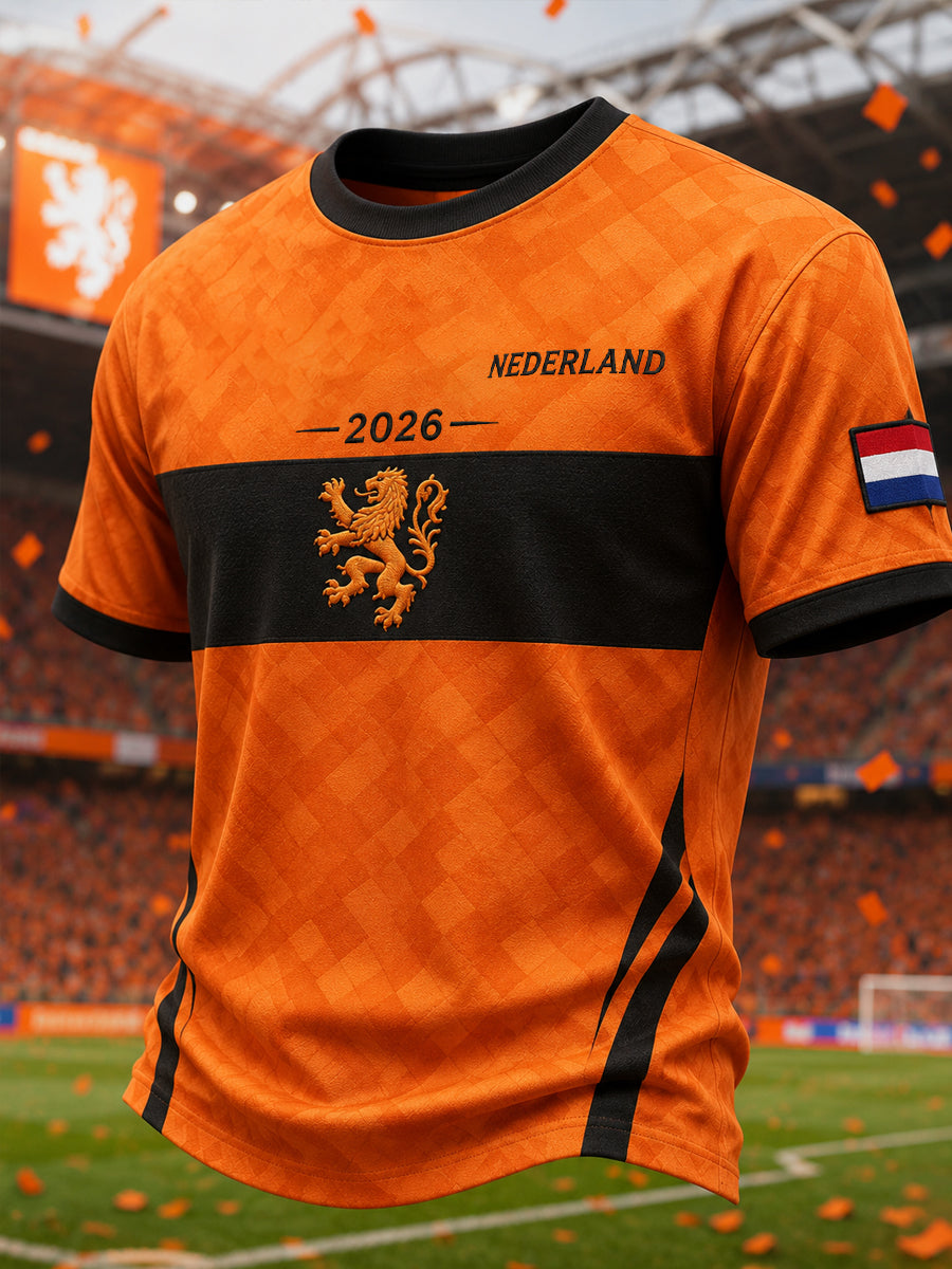 Heren-T-shirt met korte mouwen en voetballeeuwenprint