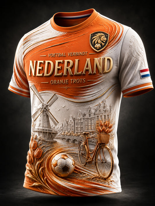 Retro Nederlands windmolen voetbal casual T-shirt