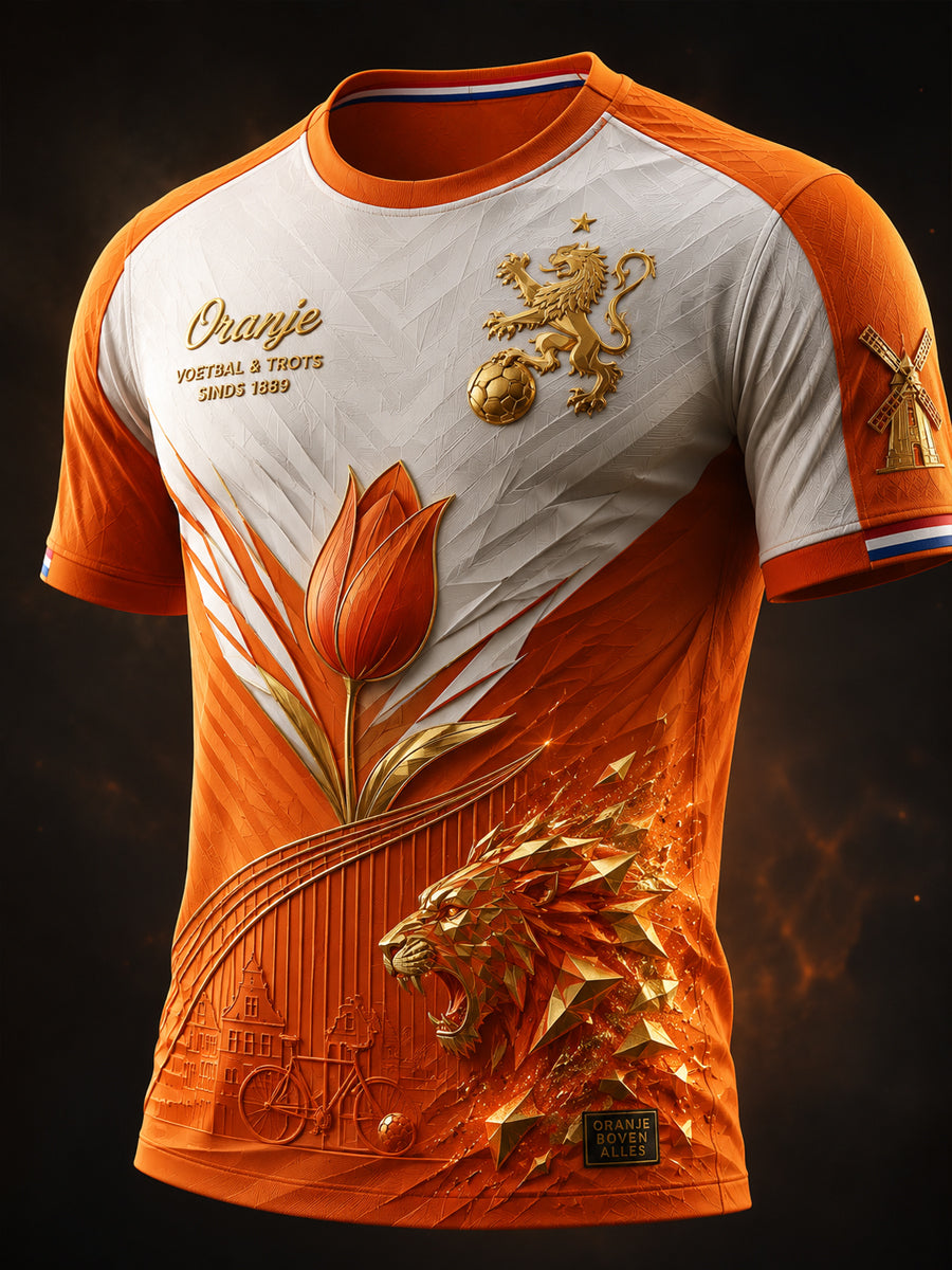 Retro Nederlands voetballeeuw casual T-shirt