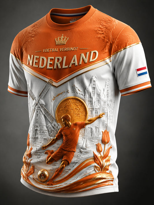 Retro Nederlands voetbal patchwork casual T-shirt