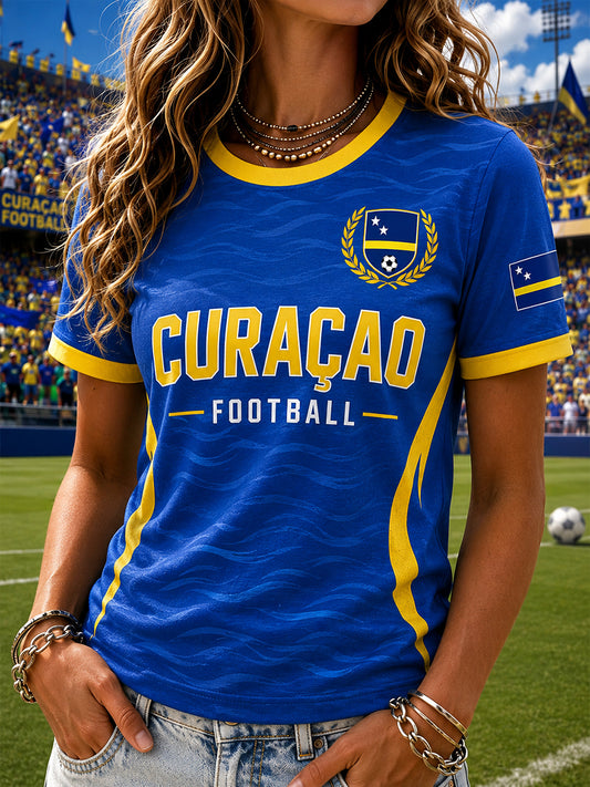 Dames T-shirt met korte mouwen en voetbalprint