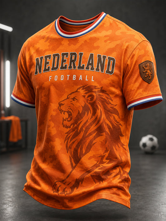 Heren T-shirt met camouflage, leeuwenprint en korte mouwen