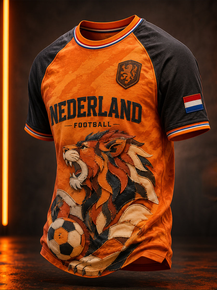 Heren T-shirt met camouflage, leeuwenprint en korte mouwen