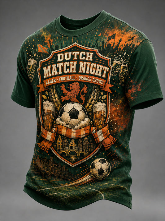 Heren Retro T-shirt met korte mouwen met leeuw en bierprint