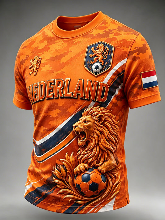 Heren T-shirt met camouflage, leeuwenprint en korte mouwen