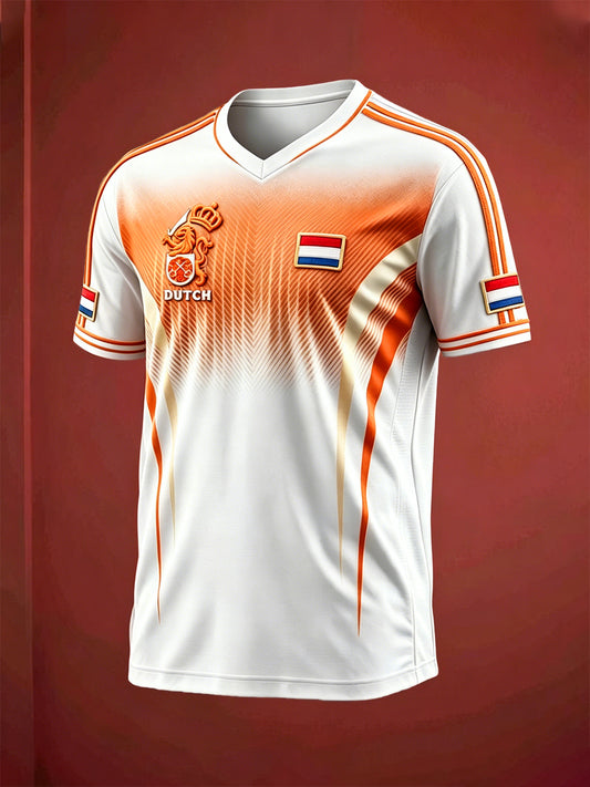 Casual t-shirt met v-hals en kleurverloop voor heren, met voetbalprint