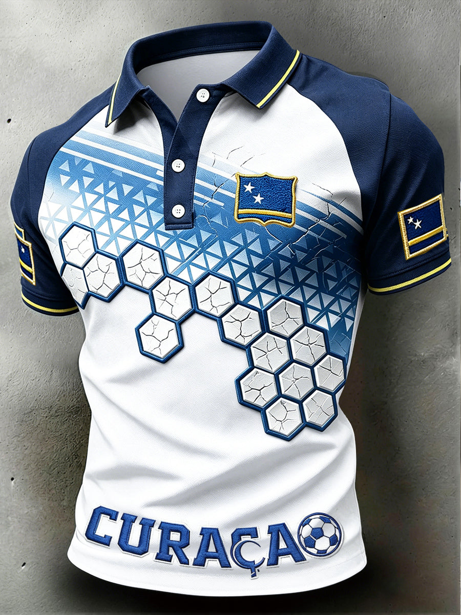 Casual poloshirt voor heren met voetbalprint van Curaçao