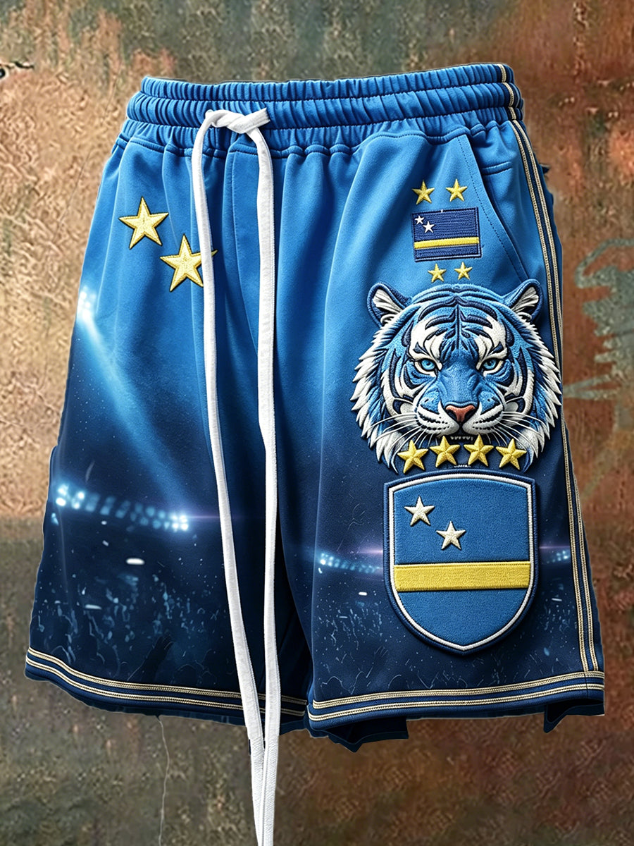 Curaçaose heren vlag tijger gradiëntprint casual broek met trekkoord