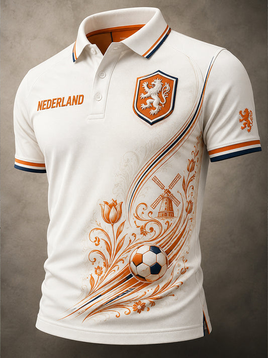 Herenpoloshirt met leeuwenprint en korte mouwen, casual stijl