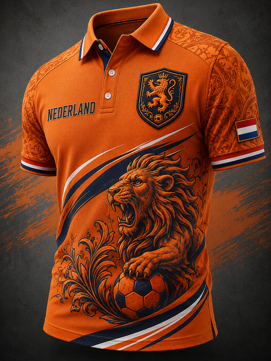Herenpoloshirt met leeuwenprint en korte mouwen, casual stijl
